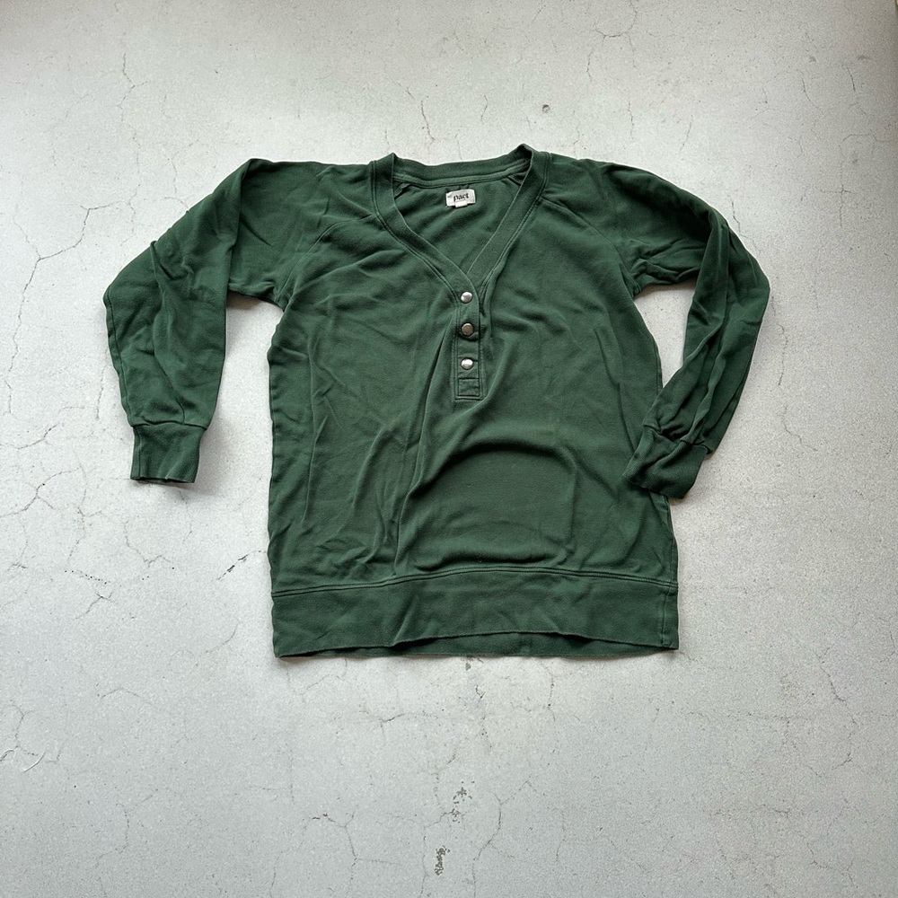 Pact Forest Green V-Neck Sweater